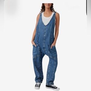 Free People Women's Blue Denim Overalls